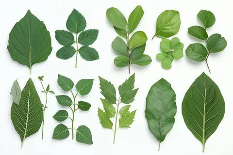 Green leaves isolated on a white background Stock Photos