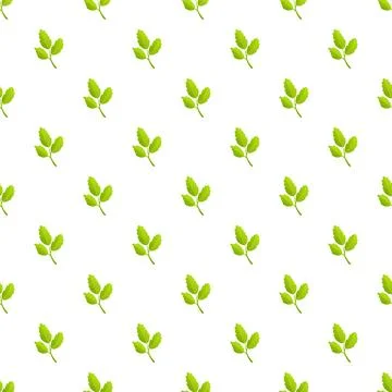 Green leaves pattern repeating on white background Stock Illustration