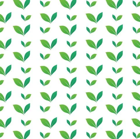 A green leaves pattern on white background design. Green Eco symbols texture Stock Illustration