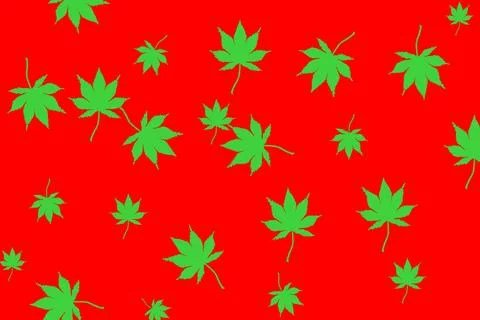 Green Leaves on Red Background Pattern Illustrazione stock