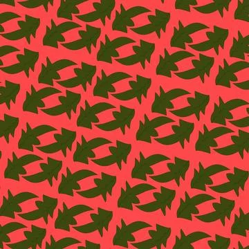 Green Leaves On Red - Seamless Pattern Illustrazione stock
