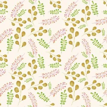 Green leaves seamless pattern on background. Stock Illustration