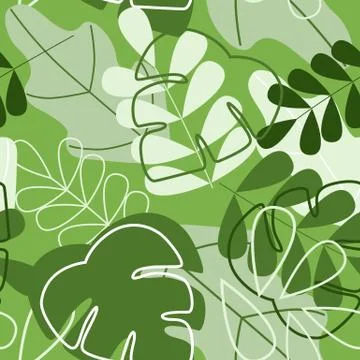 Green leaves seamless pattern in flat style. Abstract leaf trendy vector back イラスト素材