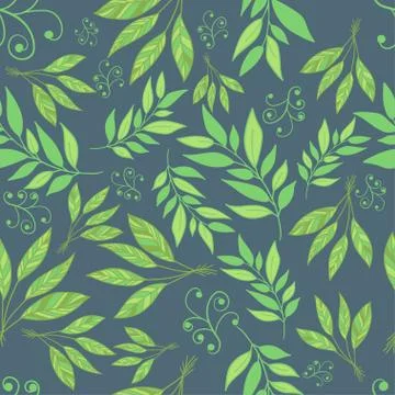 Green leaves seamless pattern. Foliage texture background. Abstract vector. Stock Illustration