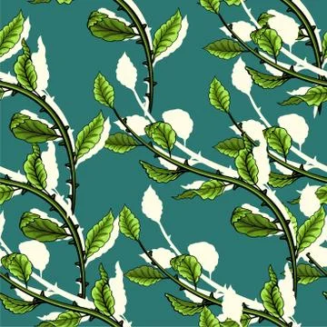 Green leaves seamless pattern on green background. Stock Illustration