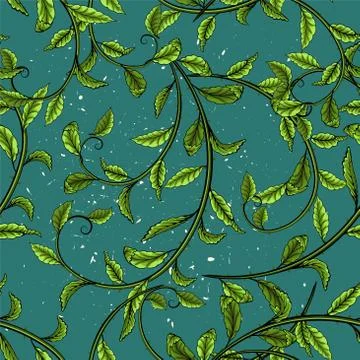 Green leaves seamless pattern on green background. Stock Illustration