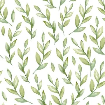 Green Leaves seamless Pattern. Hand drawn illustration of botanical ornament on Stock Illustration