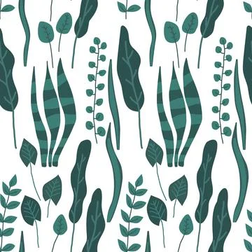 Green leaves seamless pattern isolated vector illustration. Plant background. Stock Illustration