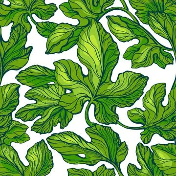 Green leaves seamless pattern. Vector texture foliage. Botanical art hand dra イラスト素材