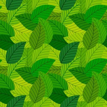 Green leaves seamless pattern. Vector illustration. Illustrazione stock