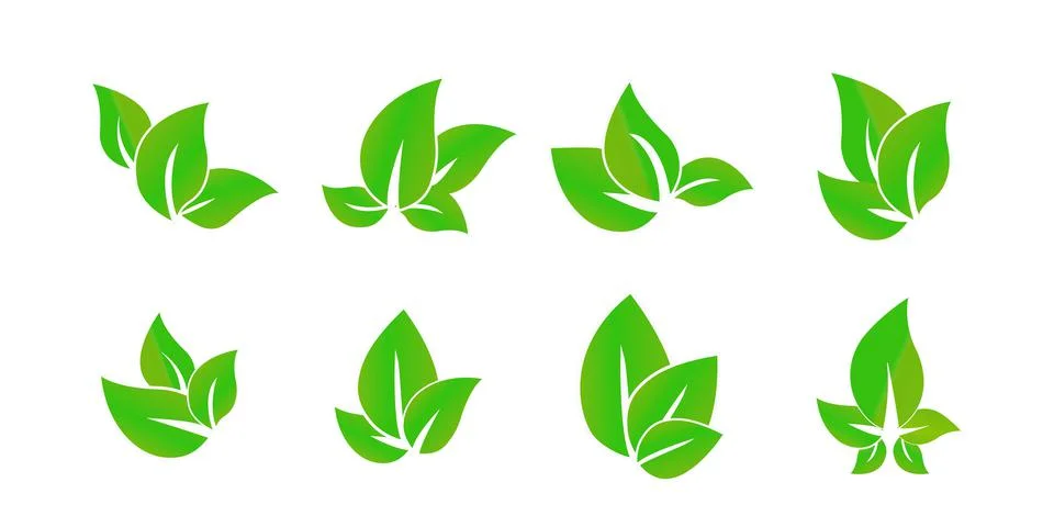 Green Leaves Set Vector Logo Template Illustration Design. Vector Stock Illustration