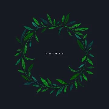 Green leaves. Vector circle frame. Tea buch, olive Stock Illustration