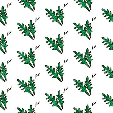 Green leaves vector seamless pattern. Hand drawn green, white background juicy Stock Illustration