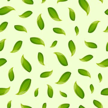 Green leaves on white seamless pattern. Stock Illustration