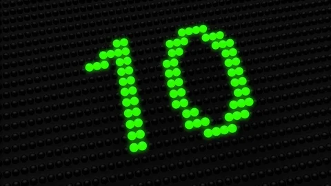 Green LED 10 second countdown on black background Stock Footage 98821715