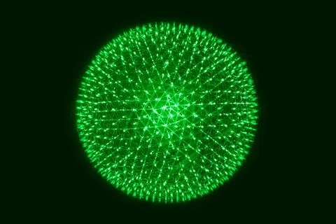 Green LED Ball Simulation of Nucleus of Atom science abstract concept. Stock Illustration
