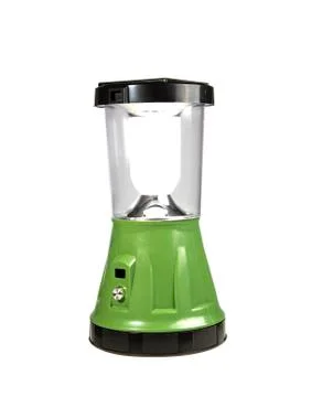 Green LED flashlight with a handle on the isolated background Foto stock