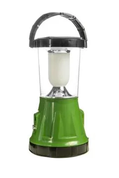 Green LED flashlight with a handle on the isolated background Stock Photos