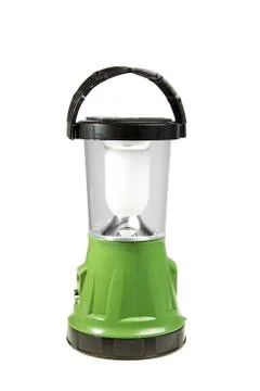 Green LED flashlight with a handle on the isolated background Stock Photos