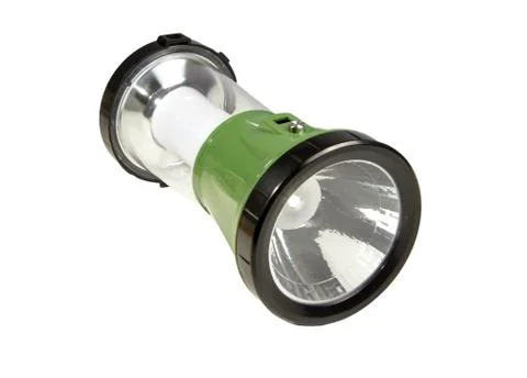 Green LED flashlight with a handle on the isolated background Stock Photos