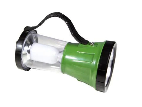 Green LED flashlight with a handle on the isolated background Stock Photos