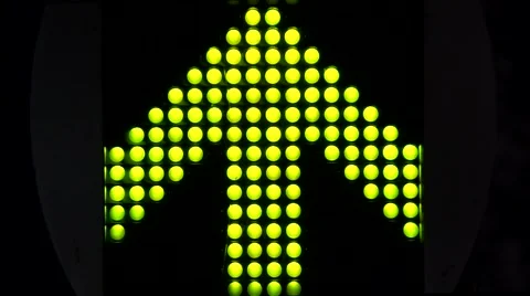 Green LED light arrow pointing up and moving fast upwards large arrow Stock Footage