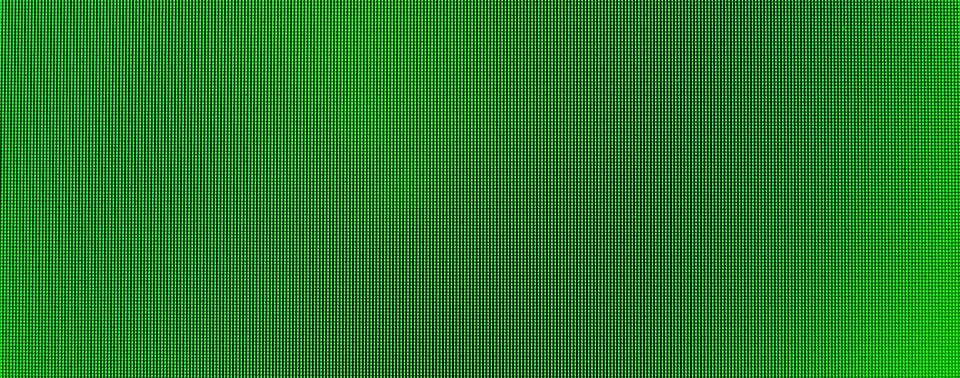 Green led screen grid forms a long panoramic banner with a distinct pixel m.. Stock Illustration