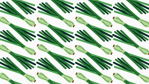 Green Leek and Spring Onion Pattern Motion Graphic Background Fresh Vegetabl Stock Footage 346258178