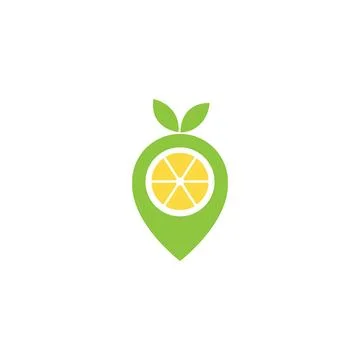 Green lemon lime with pin map location logo symbol icon vector graphic desi.. Stock Illustration