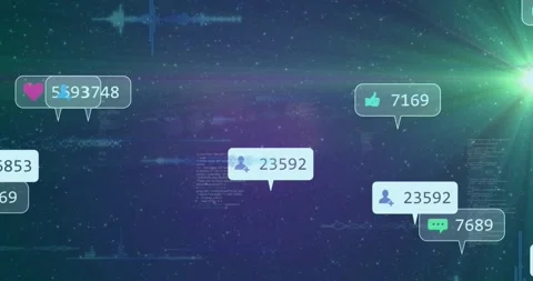 Green lens flare spawning icon bubbles grouping updating counts drifting left Stock Footage 320586382