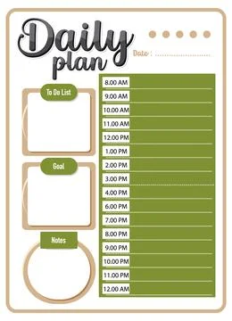 Green Lesson Daily Plan: Hourly Schedule Stock Illustration