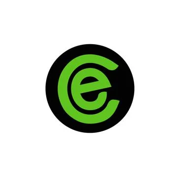 Green Letter C and e on Black solid Round. CE Monogram Stock Illustration