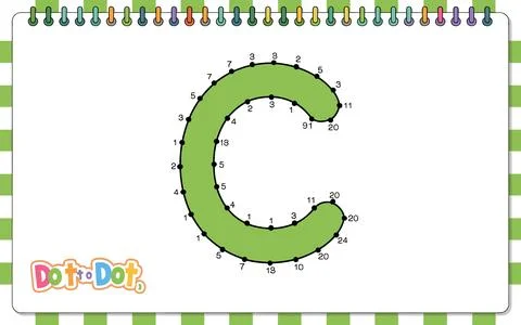 Green letter C dot to dot activity for children alphabet Stock Illustration