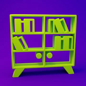 Green Library bookshelf icon isolated on purple-blue background. Minimalism.. Illustrazione stock