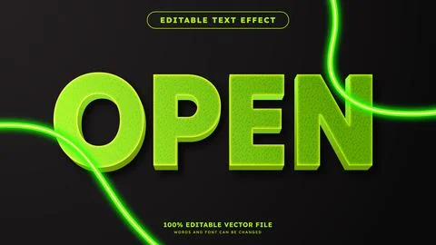 Green Light 3D Editable Text Effect Open Mockup Stock Illustration