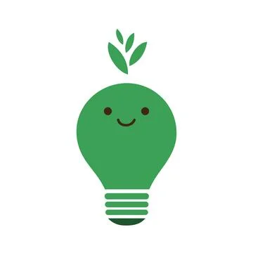 Green Light Bulb Isolated on White Background - Lightbulb Emoji with Funny .. Stock Illustration
