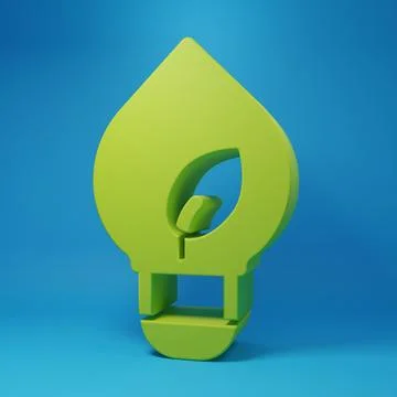 Green Light bulb with leaf icon isolated on blue background. Eco energy con.. Stock Illustration