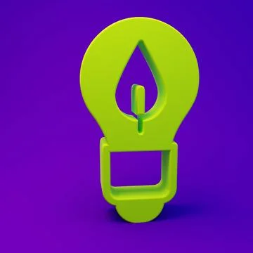 Green Light bulb with leaf icon isolated on purple-blue background. Eco ene.. Stock Illustration
