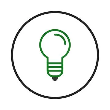 Green light bulb within dark circle conveys creative process energy efficie.. Stock Illustration
