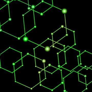 Green light connected dots abstract background Stock Illustration