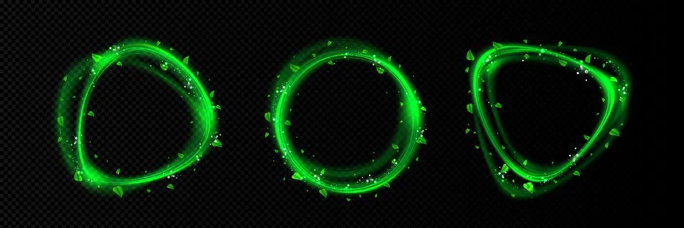 Green light effect circle frame with leaf vector Stock Illustration