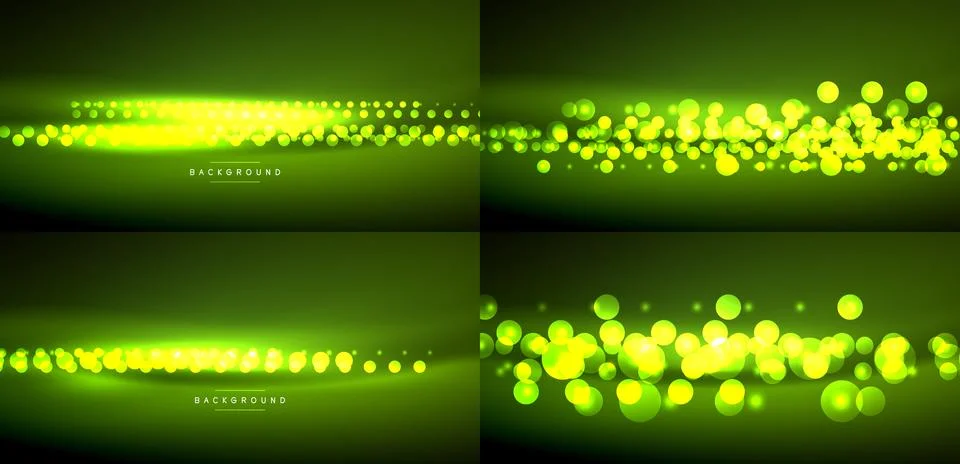 Green light effects, abstract bubbles, gradients. Backgrounds suggest festi.. Stock Illustration