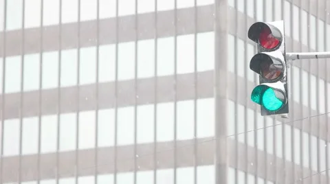 Green Light in Front of Office Building Stock Footage 60626368
