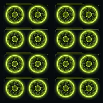 Green light on gpu rig for mining Stock Illustration