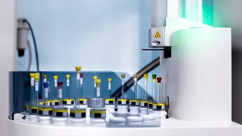 Green light indicates readiness to load samples into automated NMR spectros.. Stock Photos