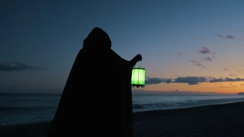 Green Light Lantern Under The Night Sky Stock Footage 301934376
