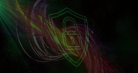 Green light rays fanning from top-left starting green shield padlock icon Stock Footage 318194415