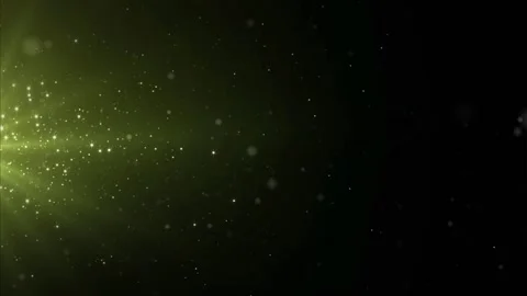 Green light rays shining with glowing particles flowing across black Stock Footage 327625294