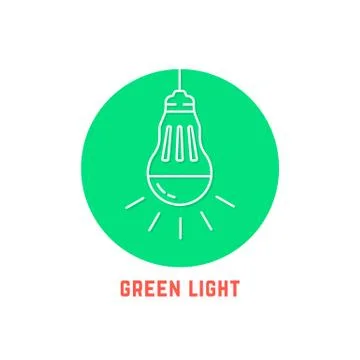 Green light thin line led bulb logo Stock Illustration