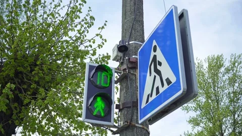 Green Light Traffic Light For Pedestrian Through The Carriageway. Stock Footage 154123733